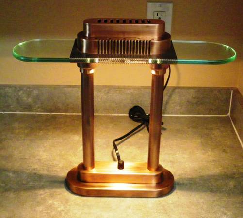 Modern Art Deco Desk Lamp halogen, cooper and glass shade