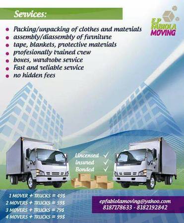 MOVING SERVICE AVAILABLE EXCELLENT AND EFFICIENT (ALL AREAS IN THE SFV)