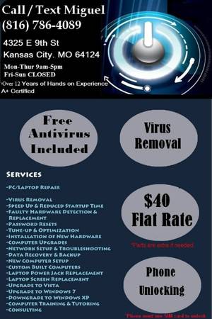 MR.TECH Professional PC  Laptop Repair  Virus Removal Just 40  (KCMO  Near Downtown KCMO)
