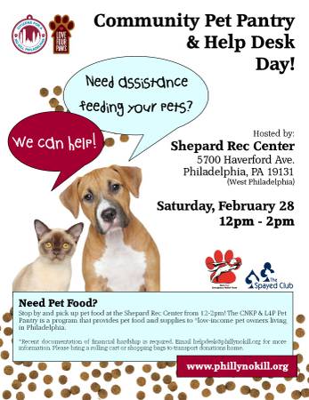 Need help feeding your pets We can help (Saturday 228, West Philly) (Shepard Rec Center)