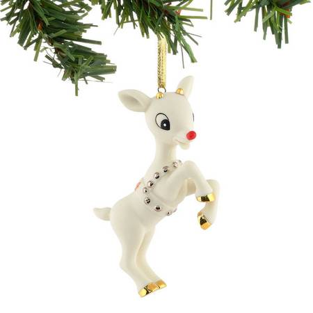 New Dept 56 Rudolph Red Nosed Reindeer Bisque Ornaments 10K Gold