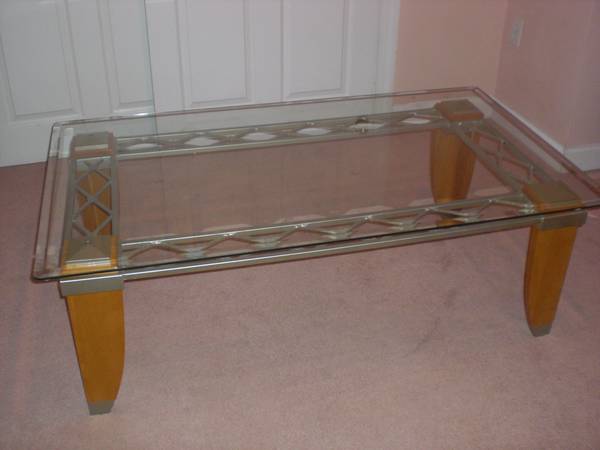 NEW GLASS AND WOOD COFFEE TABLEltPAID 499.00 WILL SACRIFICE FOR