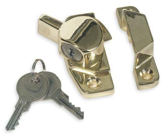 New Keyed Window Sash Lock, Brass, 2 12 In L Save Big