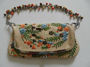 New Rafe Straw Embroidered Clutch Purse with Beaded Strap