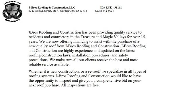 New roofs 80 per month O.A.C. (Treasure Valley)