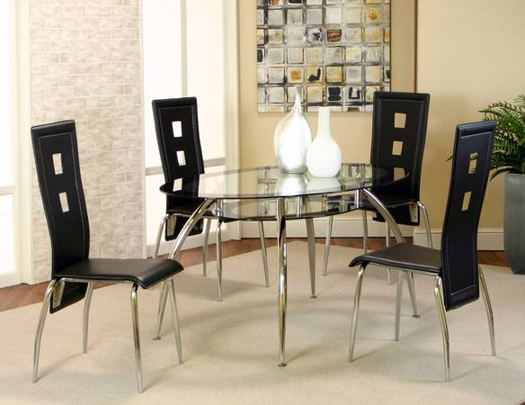 NICE ALTA 5 PC DINETTE SET BLACK CHROME AND GLASS NEW IN BOXES