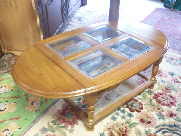 Oakglass coffee table amp mathing table with drop down side  REDUCED