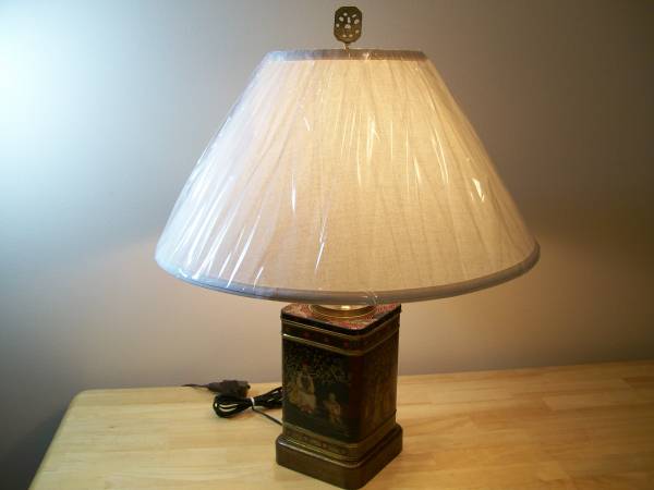 Oriental Metal Base Table Lamp with New Shade