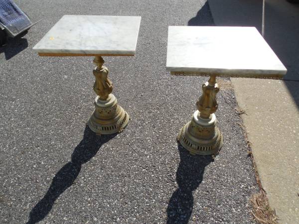 PAIR OF MARBLE TOPPED END TABLES