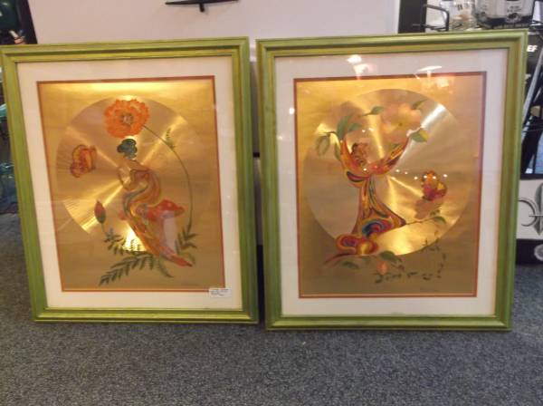 Pair of Michelle Emblem Gold Foil Prints  Fairy  Psychelic