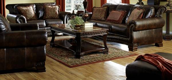 Picturesque Living Room Set Leather Brown