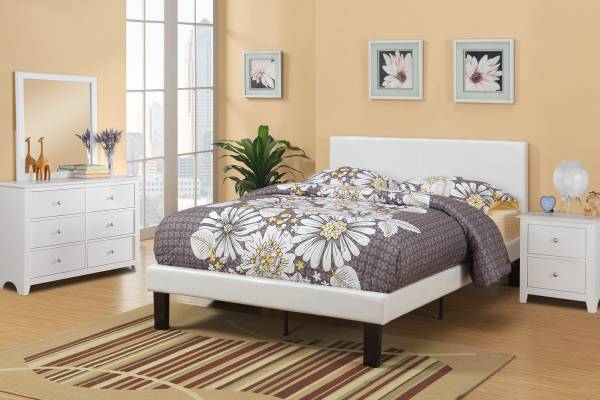 Portico White Full Size Upholstered Bed with Brand New Thick Mattress