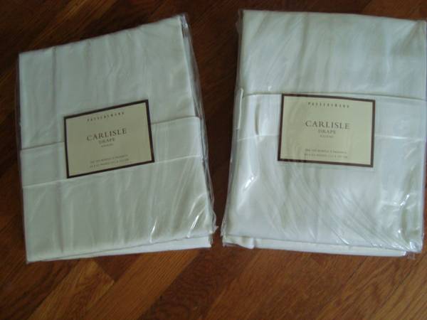 Pottery Barn Four Panels Two Windows 44 x 63 White Curtains Drapes NEW