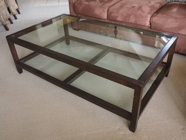 POTTERY BARN GAYLE GLASS amp WOOD COFFEE TABLE AND CONSOLE SET