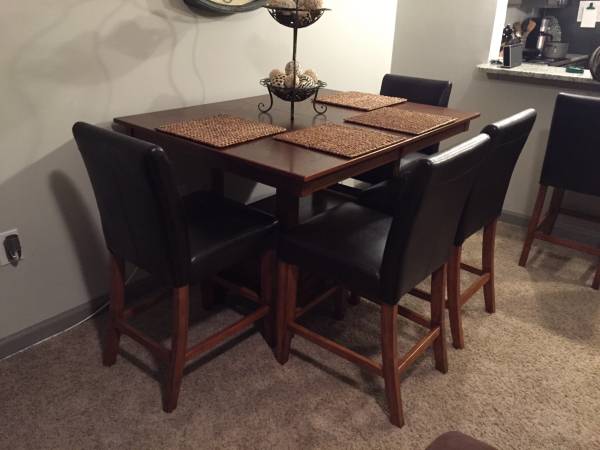 Pottery Barn pub style dining table w 6 chairs