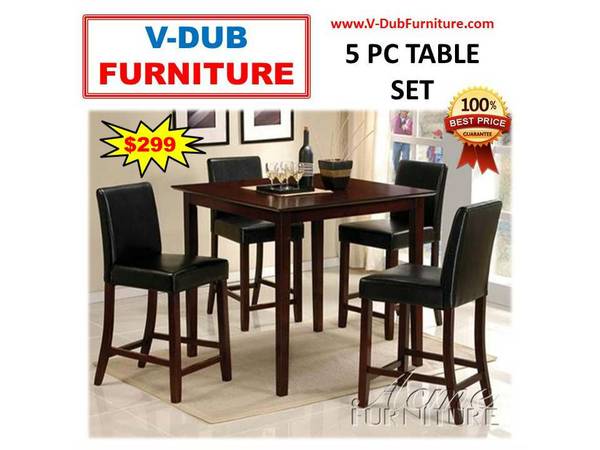 Pub high dining table with 4 bar stools kitchen