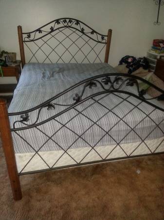 queen bed frame with patterned headboard and footboard