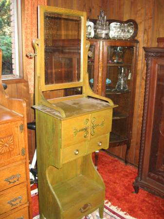 rare  shaving stand  antique oak floor model