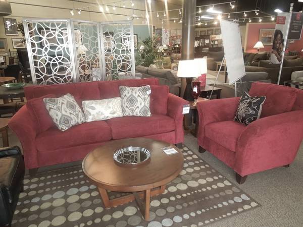 Red Chenille Sofa and Chair Living Room