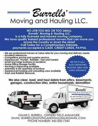 RELIABLE, HONEST AND, AFFORDABLEMOVINGampHAULING SERVICES (SERVICING ALL OF MD amp BEYOND TODAY...HAULING ALSO AVAILA)