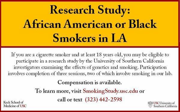 Research Study BLACKAFRICAN AMERICAN SMOKERS. Compensation Available (USC Health Sciences Campus)
