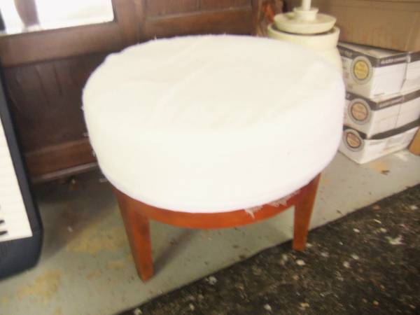 Round stool with towel material poofy, cushie seat