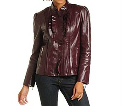 Ruffled Front Zippered Leather Jacket
