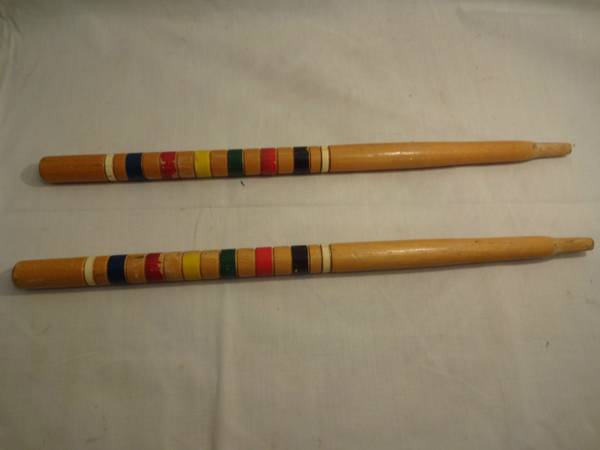 SET OF 2 VINTAGE 17 12 REPLACEMENT CROQUET STAKE STAKES WOOD WOODEN