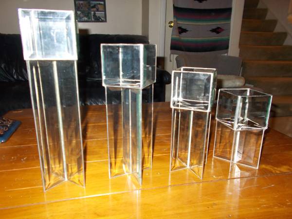 Set of 4 Tall Square Glass Candle Holders