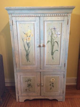 Shabby Chic, hand painted accents, hutch, entertainment center