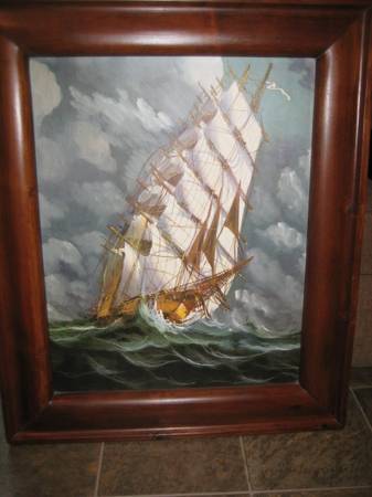Ship at Sea wall art in wood frame