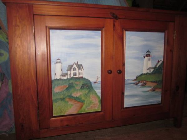Side Board Cabinet whand painted nautical scenes on doors