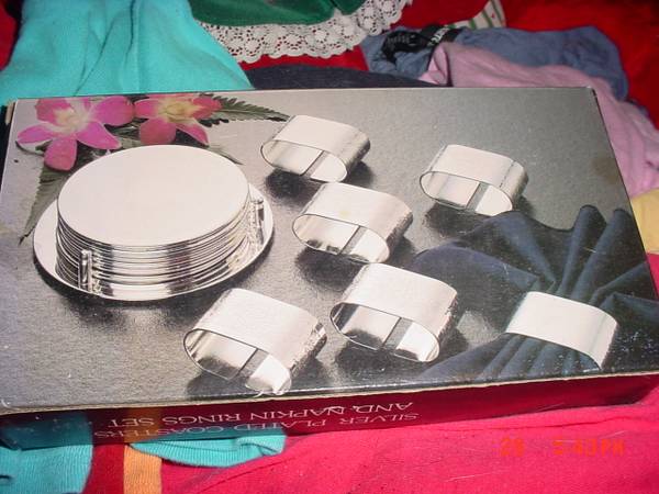 Silver Plated Coasters amp Napkin Ring Set (New)