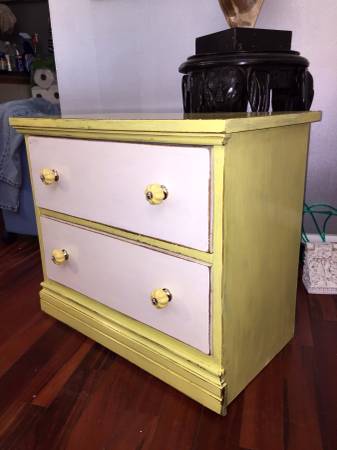 Single Rustic Yellow Shabby Chic Solid Wood NightStand 2 Drawers