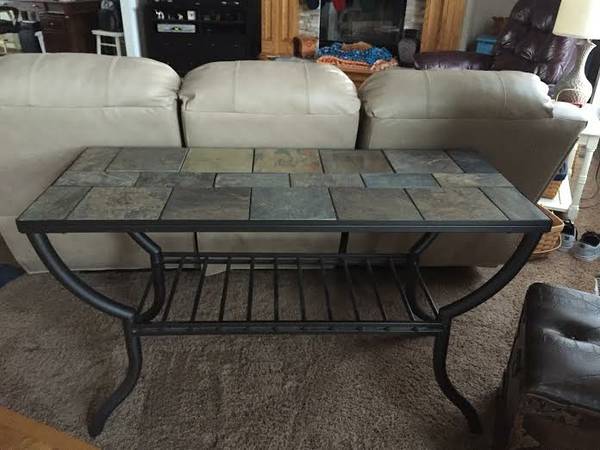 Sofa and end table with slate tile