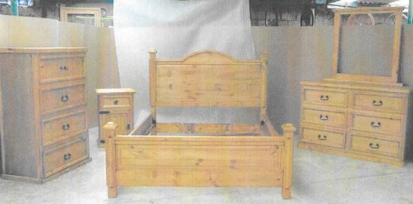 SOLID WOOD RUSTIC QUEEN BEDROOM FURNITURE SET FREE TALL CHEST amp DEL