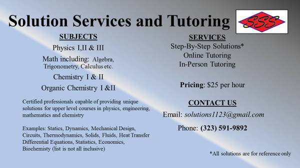 Solution Services amp Tutoring  25 per hour Step