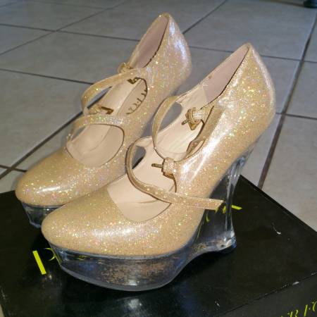 sparkly champagne wedges