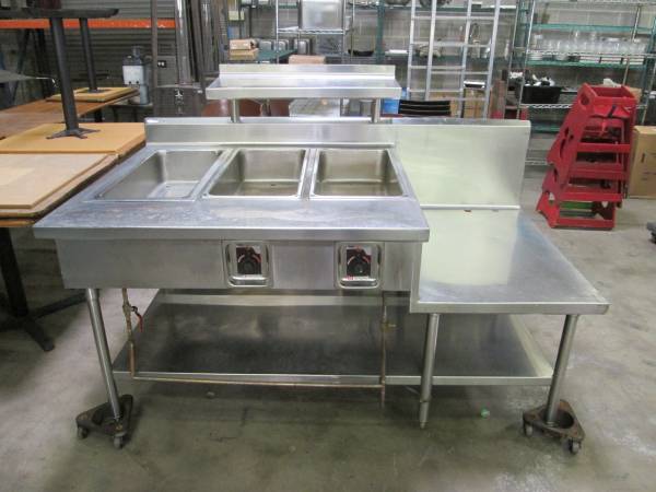 STEAM TABLE  FOOD WARMER with SHELVES AND EQUIPMENT STAND