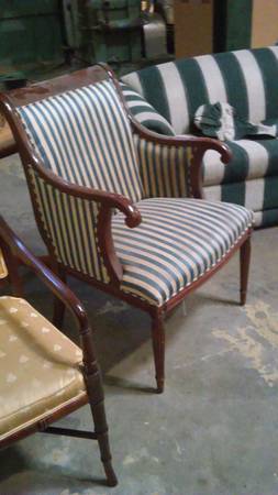 Striped pattern Walnut High backed chair and couch set