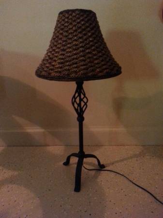 Sturdy Black Iron Lamp with Rattan Lamp Shape