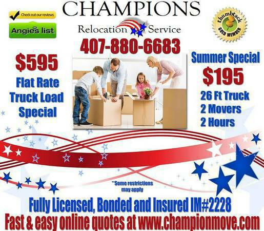 SUMMER MOVING SPECIALS...CALL TODAY