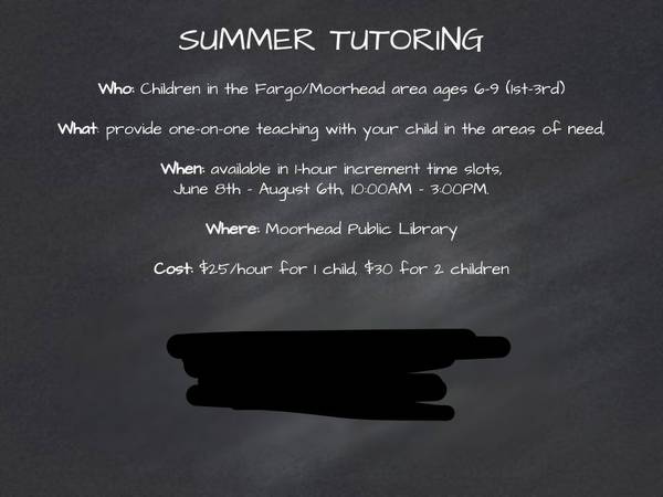 Summer Tutoring Sessions Available (FargoMoorhead)