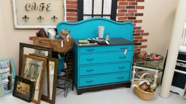 Teal dresser and Night Stand