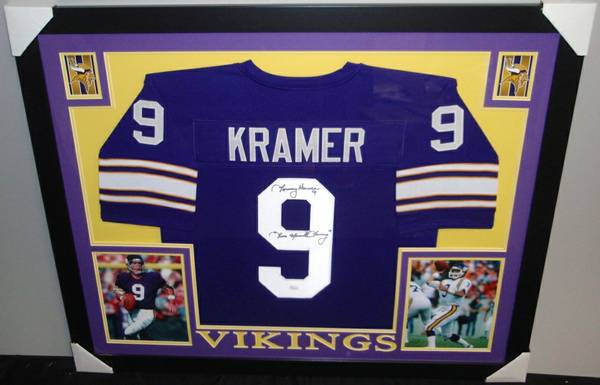 Tommy Kramer Signed Viking 35x43 Custom Framed Jersey