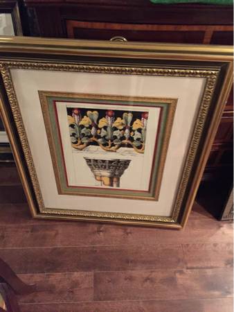 Traditional architectural print with gold frame