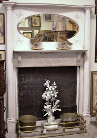 Turn of the Century Mantle Orig Beveled Mirror, Carvings amp Columns