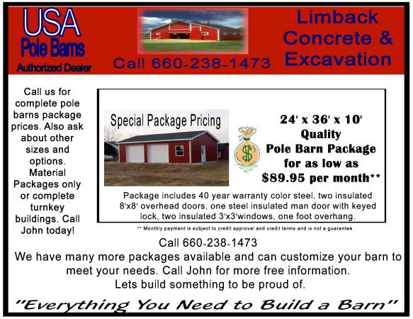 Turnkey Pole Barns.  Financing Available