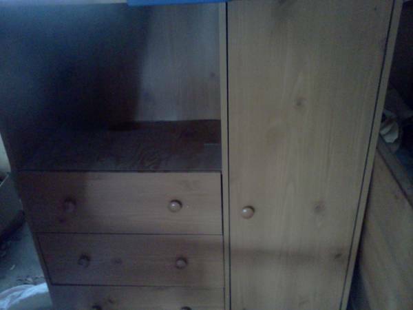 Unique 3 Drawer Dresser with Shelves Behind Door
