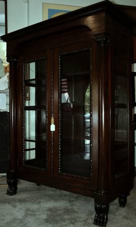 Versatile Late 1800s Solid Mahogany Glass Door China Cabinet Bookcase